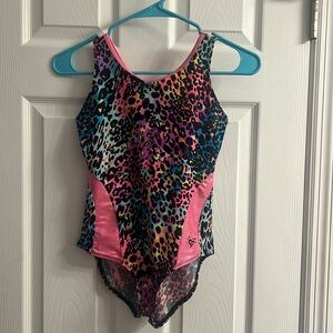 Girls pink & rainbow cheetah leotard